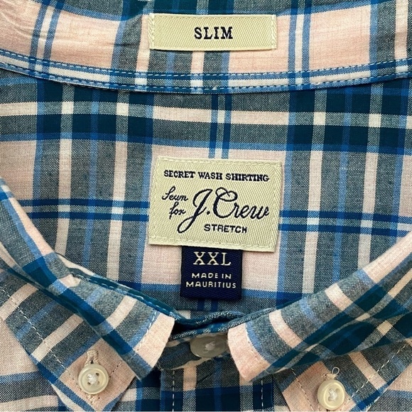 J. Crew Secret Wash Heather Poplin Slim Shirt Long Sleeve Plaid Pink Blue XXL - Picture 6 of 8